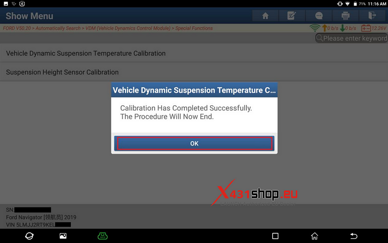 LAUNCH X431_Ford Navigator Vehicle Dynamic Suspension Temperature Calibration