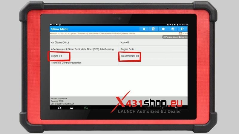 LAUNCH X431 PAD V Elite Renault Truck Oil Maintenane Reset