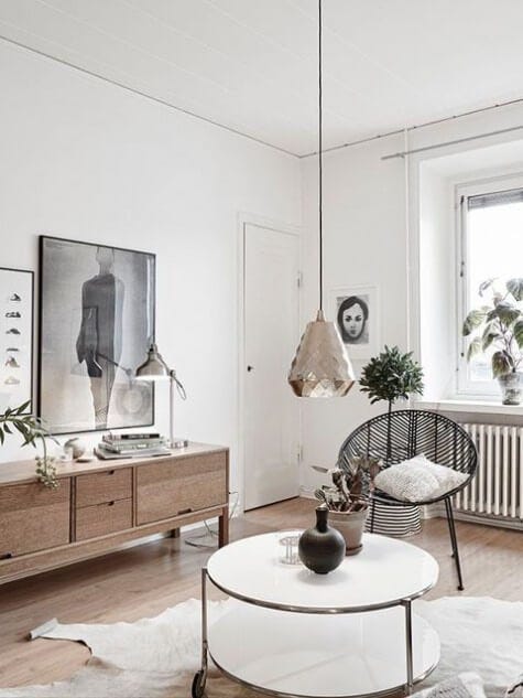 Stylish Scandinavian home with copper light feature