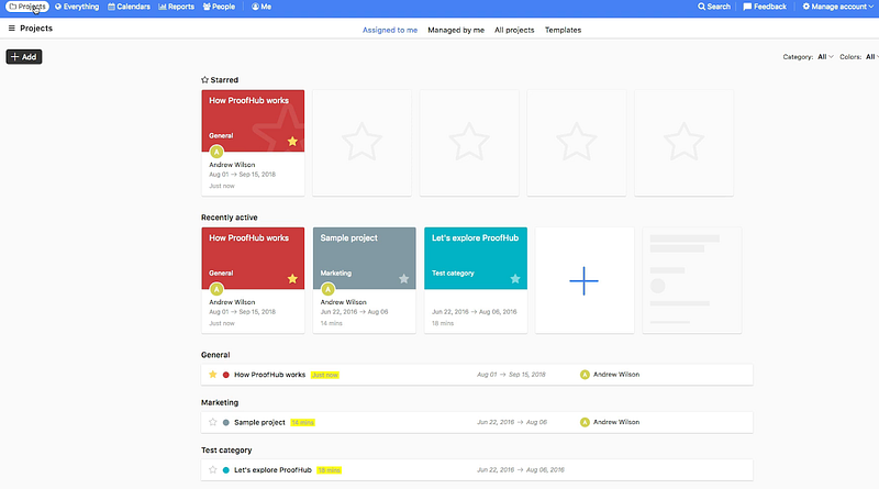 ProofHub Projects Page - one of the best employee time tracker