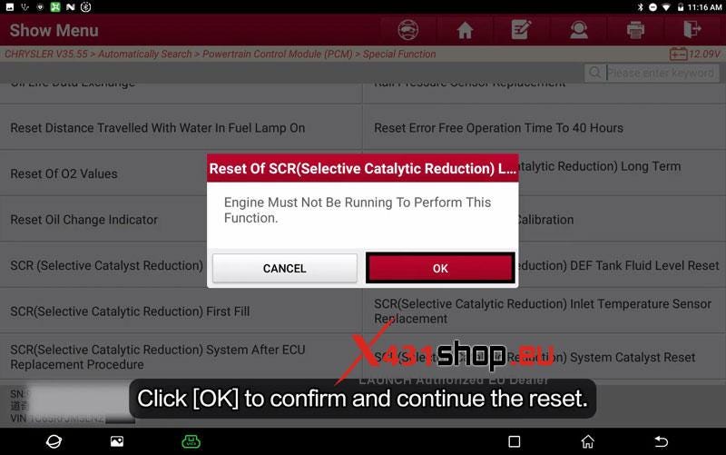 LAUNCH X431_Reset SCR Long-Term Adaptation on 2020 Chrysler RAM 1500