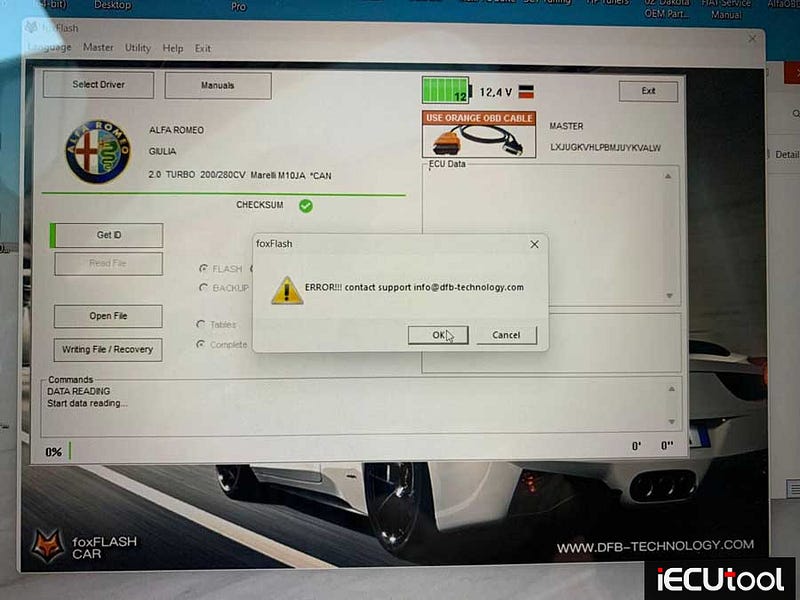 Foxflash Failed to Read Alfa M10JA ECU via OBD