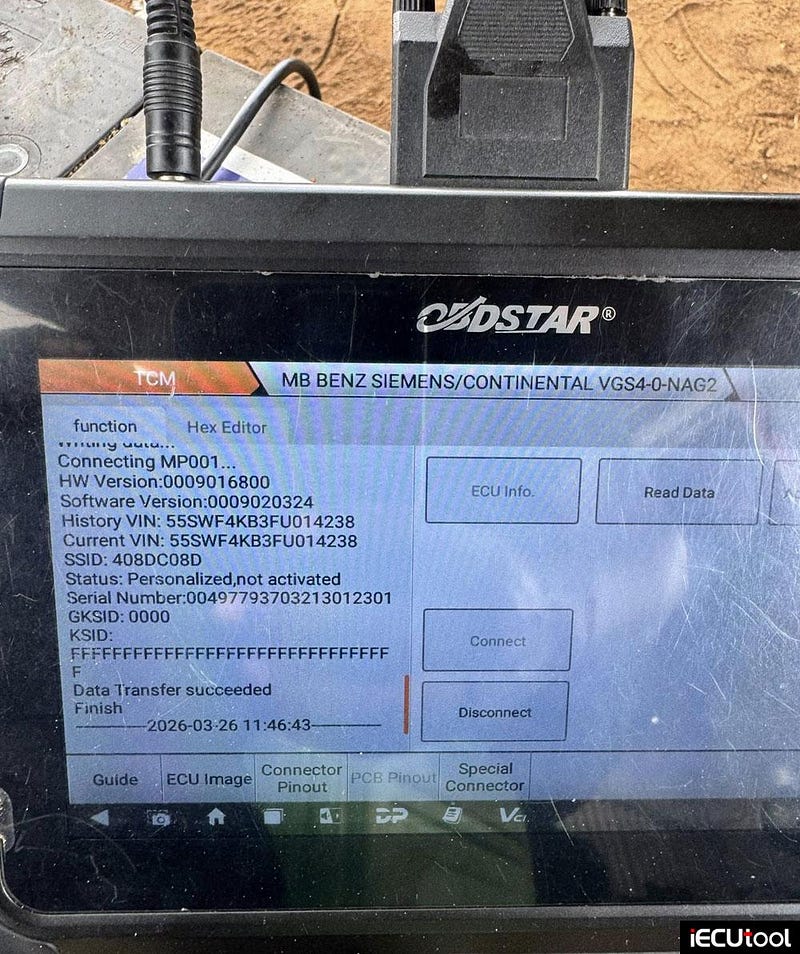 OBDSTAR DC706 Virgin Benz W205 VGS4-0-NAG2 Gearbox on Bench
