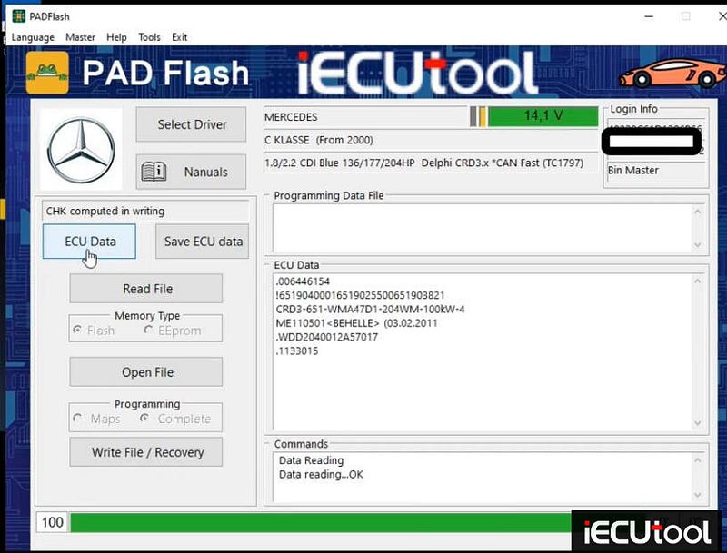 PADFlash Read and Write Benz CRD3.10 ECU via OBD and Bench