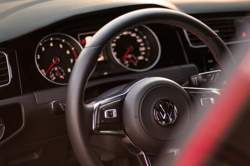 Photo of a Volkswagen dashboard taken from the driver seat