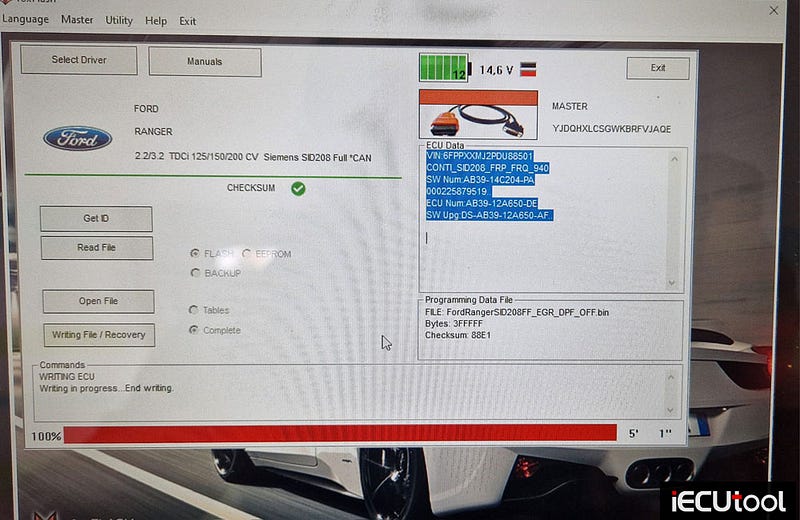 Foxflash Read and Write Ford Ranger SID208 via OTB Adapter