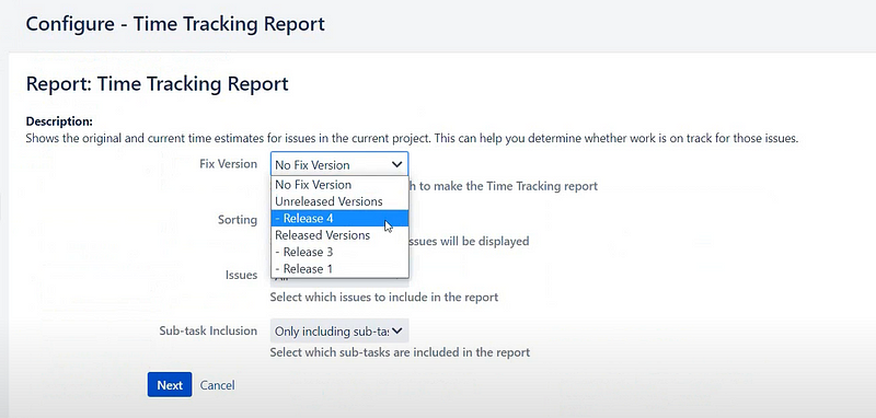 configure time tracking report on Jira