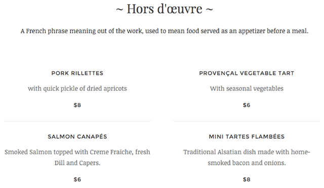 Canape Theme Restaurant Menus