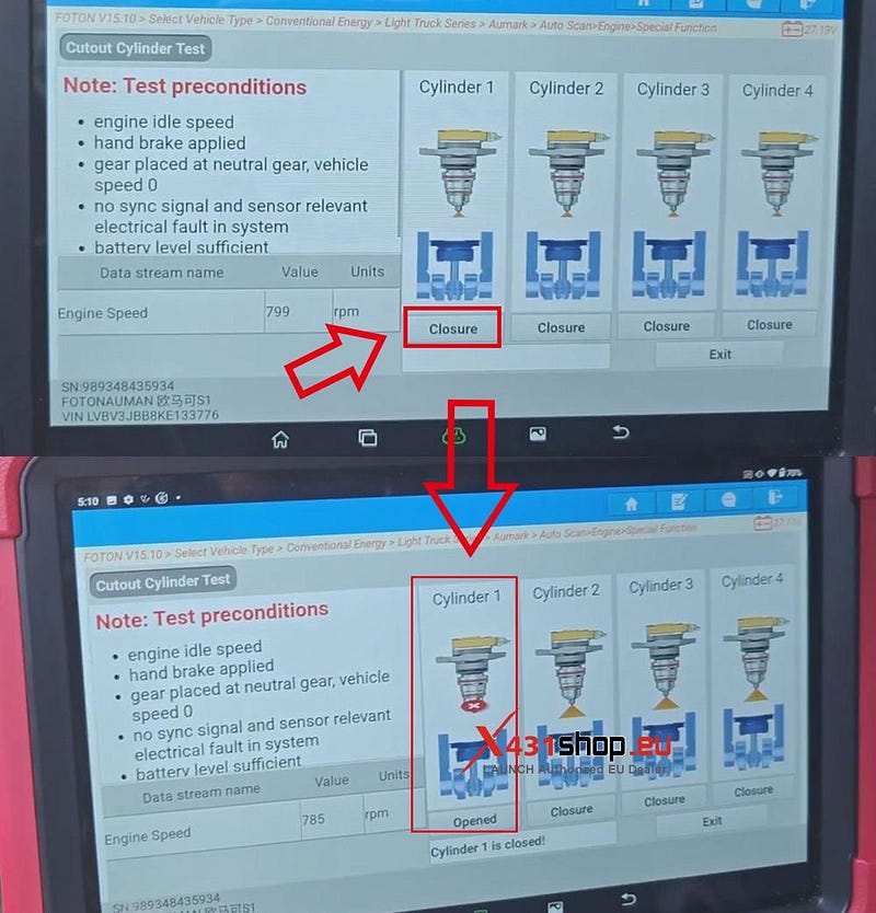 LAUNCH X431 V+(PRO3) HD_Cutout Cylinder Test on Foton Pilot