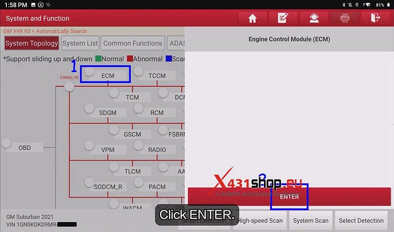 LAUNCH X431 Tool_Fuel Pump Power Control Module Reset on GM Suburban