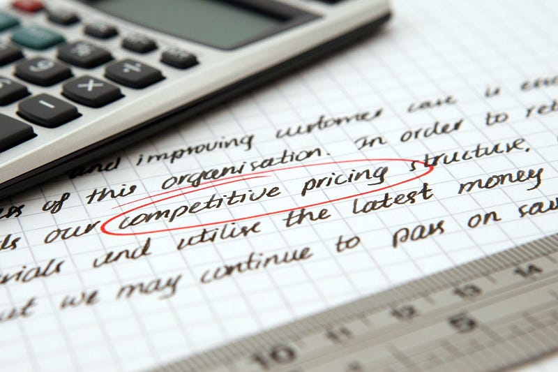 the word competitive pricing encircled on an intermediate paper
