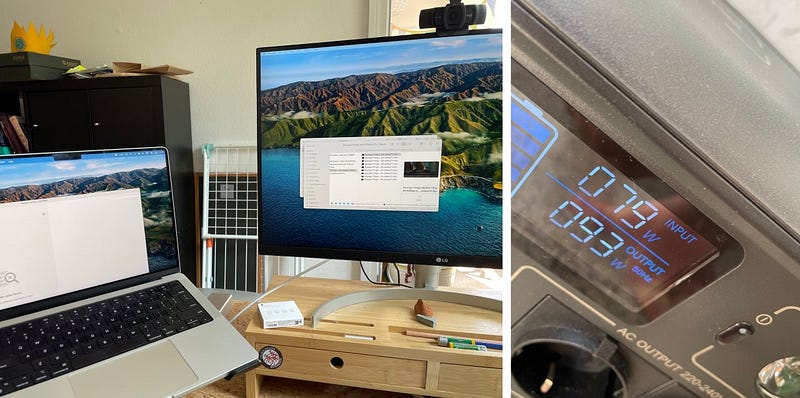 My MacBook and 27" display powered by the power station