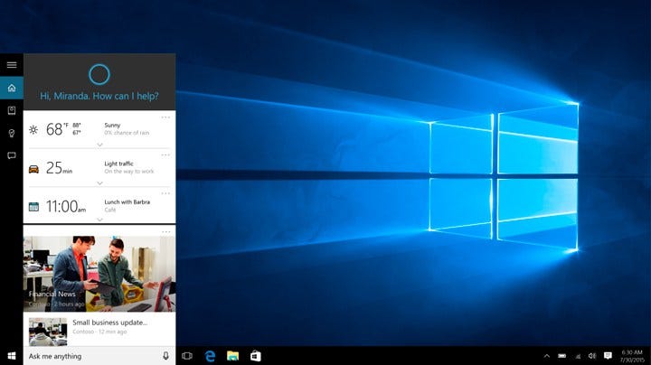 Cortana no Windows 10 exibindo resultados