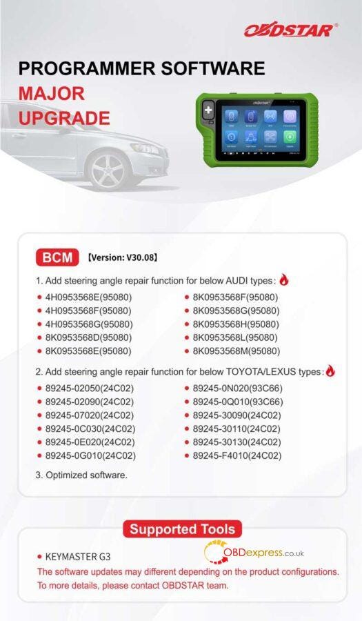 OBDSTAR Upgrade_Renault ECU and Audi, Toyota, LEXUS BCM