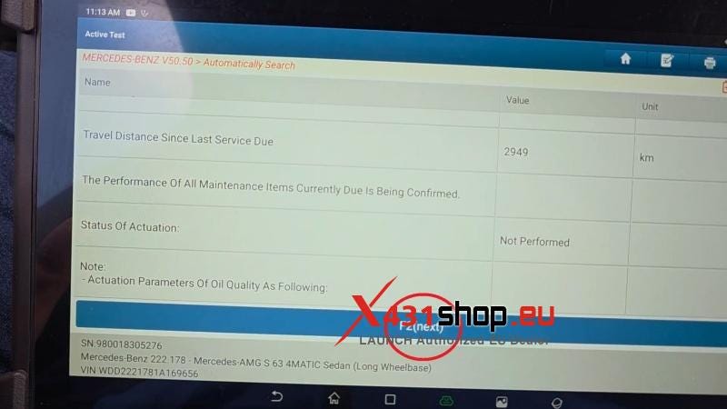 LAUNCH X431 PAD7 Mercedes S-Class W222 Oil Service Reset