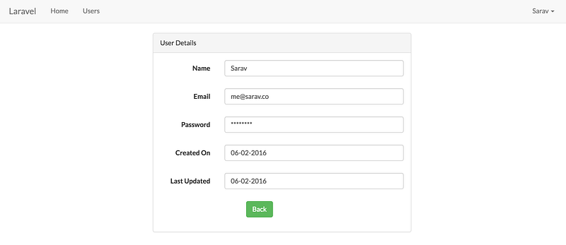 Laravel View User