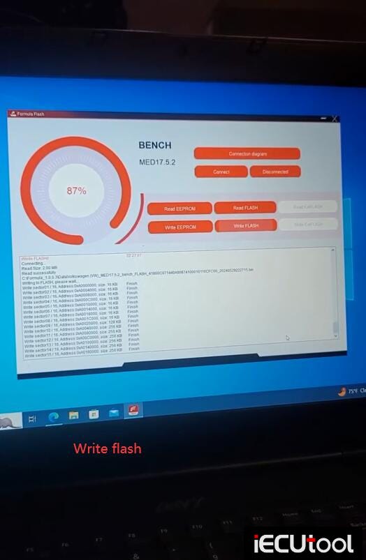 FormulaFlash Read and Write VW MED17.5.2 ECU on Bench