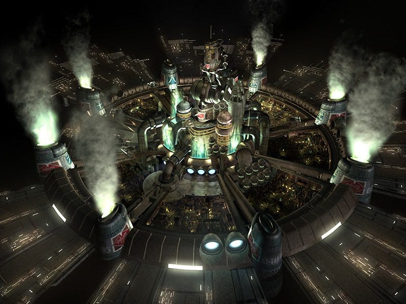 The city of Midgar, with Shinra Headquarters towering in the middle.