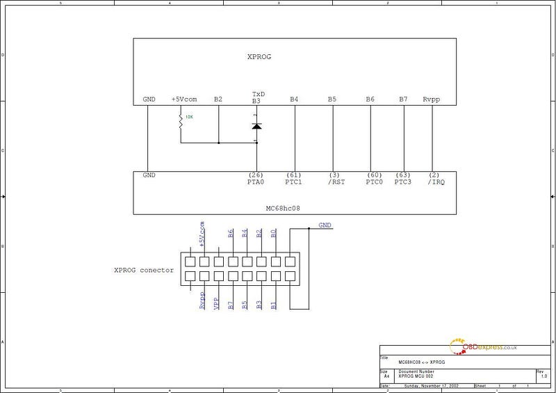 Xprog 6.12 HC08 Mc68H（OL72A）配線図