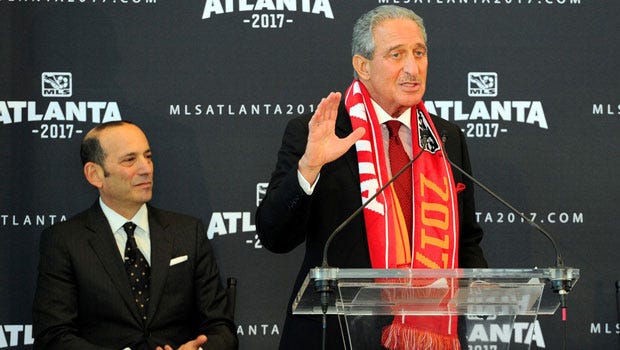 Atlanta soccer's Arthur Blank with MLS Commissioner Don Garber.