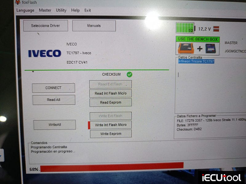 Foxflash Read and Write Iveco EDC17CV41 on Bench