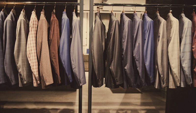 Men suits in a fashion store.