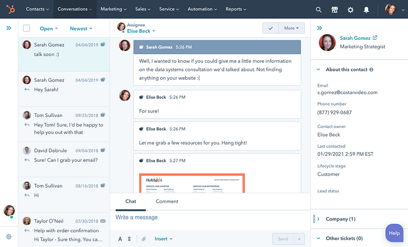 HubSpot conversations — Free CRM Software For Small Businesses