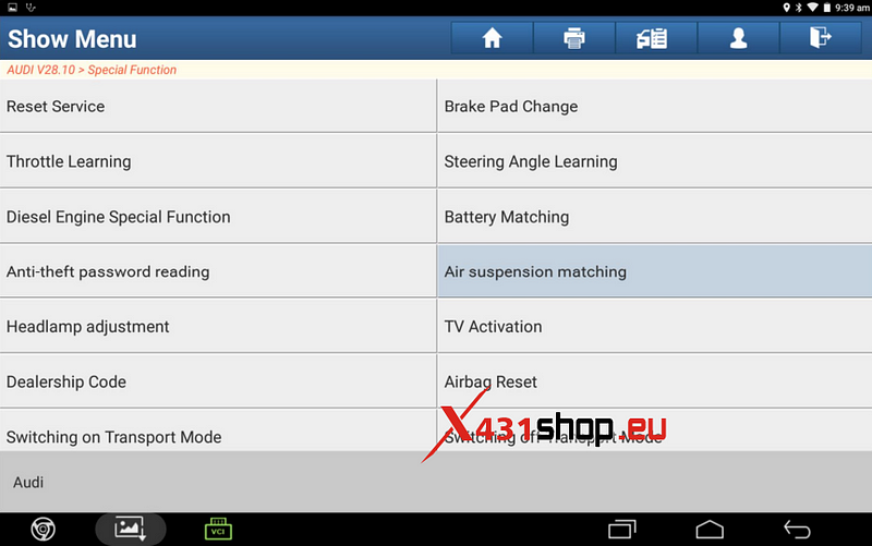 LAUNCH X431 Special Functions_Air Suspension Matching