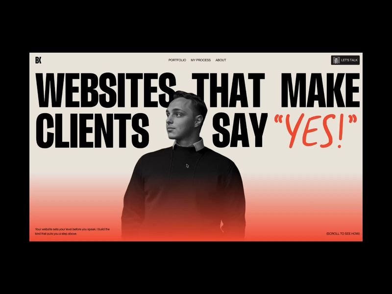 Bogdan Kolomiyets frames a sophisticated design portfolio with a sleek, high-contrast dark mode aesthetic, utilizing bold editorial typography and smooth parallax transitions. The page balances grand visual showcases with precise minimalist layouts, ensuring the designer’s signature style and creative range remain the focal point.