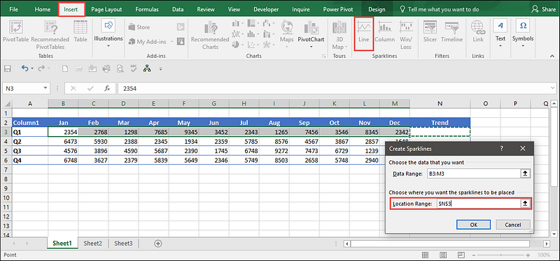 Analyse Trends Using Sparklines