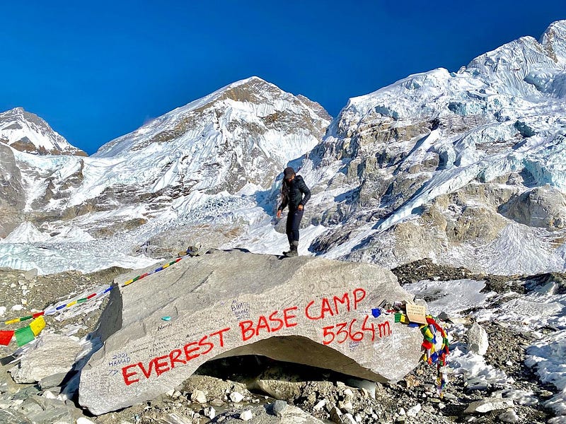 A clint from Happy Mountain Nepalis enjoying her time at Everest Base Camp 5364m above sea level