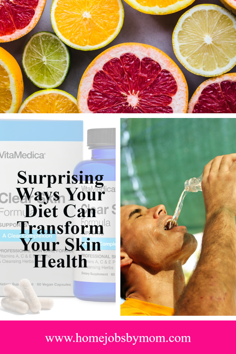Surprising Ways Your Diet Can Transform Your Skin Health with citrus slices and a man drinking from a water bottle