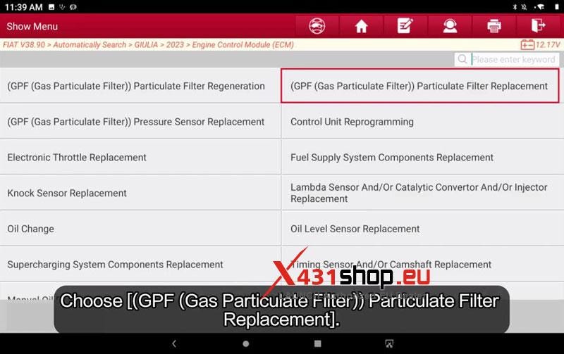 LAUNCH X431 PRO3 HD Resets GPF After Replacement on FIAT Giulia