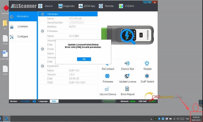 Fix VXDIAG VCX SE Error 100 Invalid Parameter