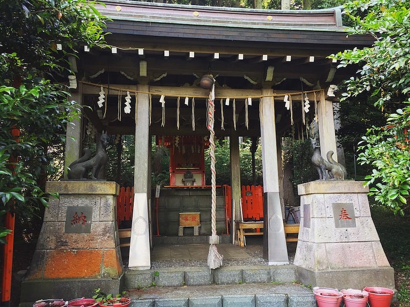 The tiny main hall of Fushimi Hakuseki Inari Shrine near the base in Yokosuka