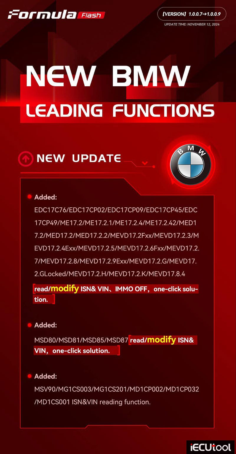 FormulaFlash 1.0.0.9 Adds MSD8x MSV90 MG1 MD1 ISN VIN Reading