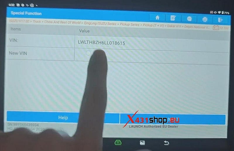 LAUNCH X431 PAD Write VIN for ISUZU TAGA Truck