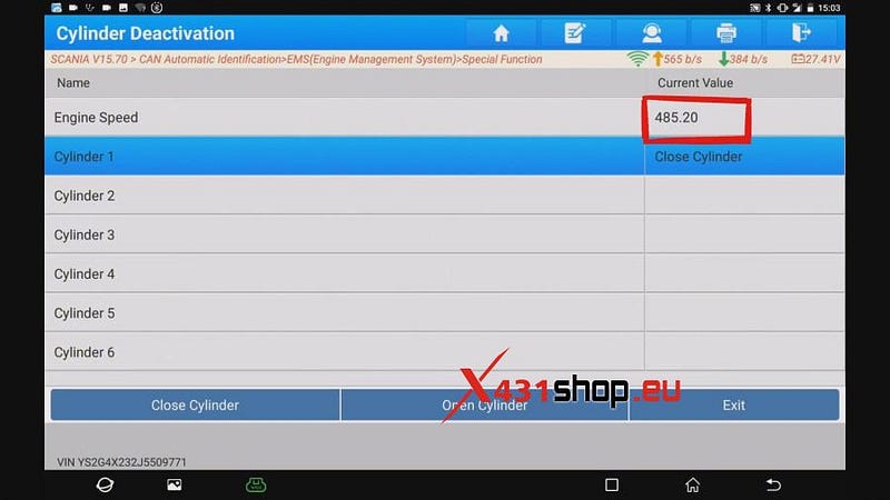 LAUNCH-X431 PAD V on Scania for Cylinder Deactivation Test