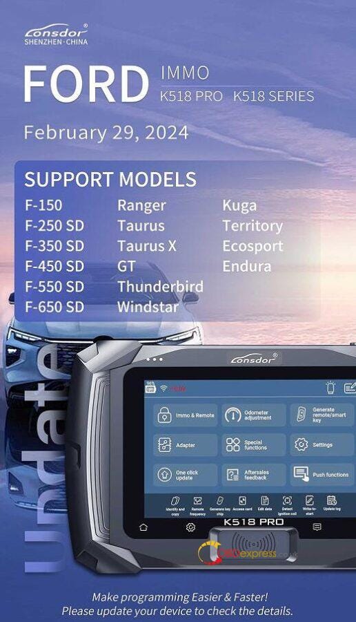 Lonsdor K518 Pro Added Ford IMMO Car Models via OBD