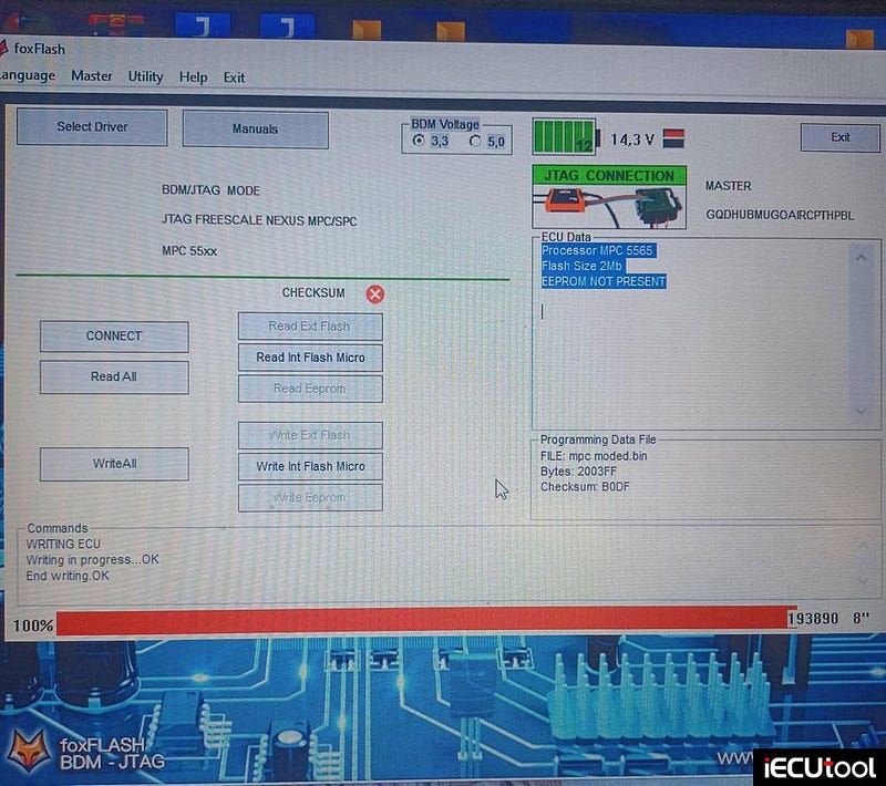 Foxflash Read and Write Opel ACDelco E83 in Jtag Mode