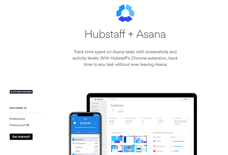 Hubstaff App page on Asana