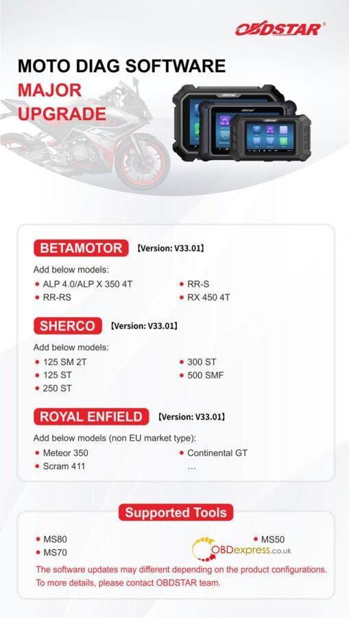 OBDSTAR MOTO Cluster Recalibration & DIAG Software Update in Oct.