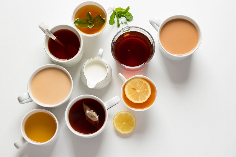 A selection of broths and tea.