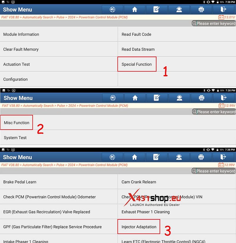 LAUNCH X431 PAD V ELITE_Injector Adaptation on FIAT Pulse