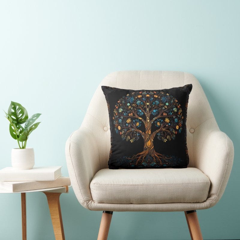 The Enchanted Mosaic Tree Throw Pillow