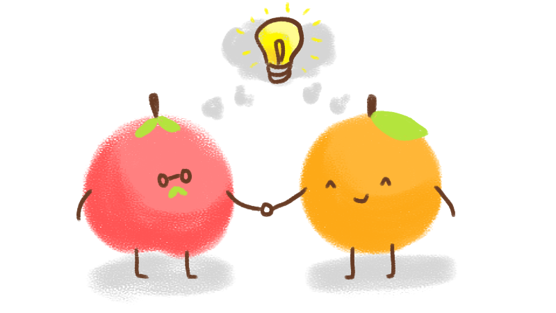 apple and orange shaking hands
