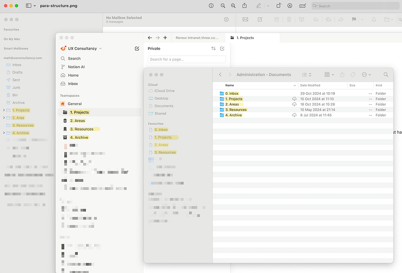 A screenshot of various apps all showing the common folder structure.