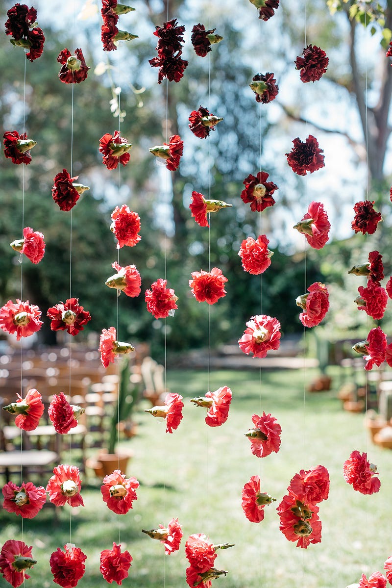 hanging carnation backdrop - http://ruffledblog.com/fiesta-inspired-san-diego-wedding
