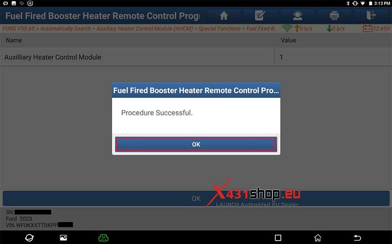 LAUNCH X431 PAD V フォード燃料ブースターヒーターのプログラミング
