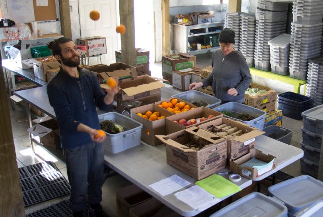 Dandelion Organic Delivery employees playing